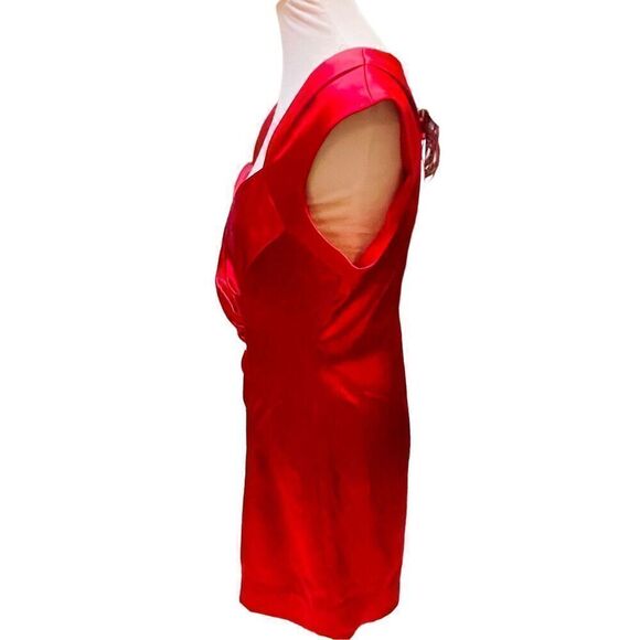Shelby Nites Vintage Red Sheath Style Sleeveless Satin Midi Dress  With Ruched F - Picture 10 of 16